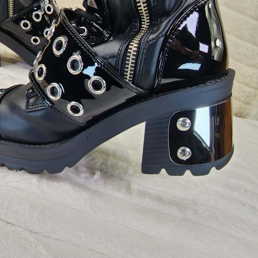Bratty Big Buckle Strap Drape Chain Block Heel Stretch Thigh Goth Boots - Picture 14 of 15